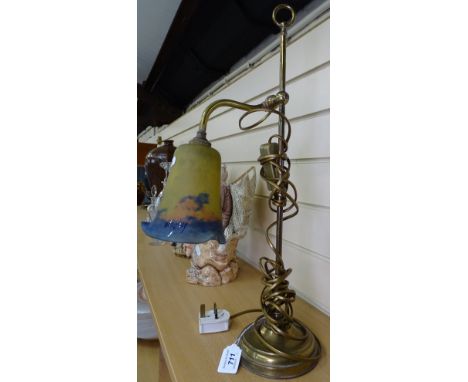 A Vintage adjustable brass desk lamp with shade, signed Degus?, 21.25" 