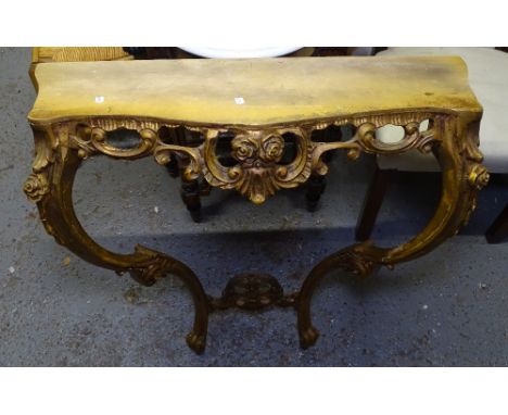 A Continental marble-top console table of shaped form, on fluted legs, together with a giltwood console table 