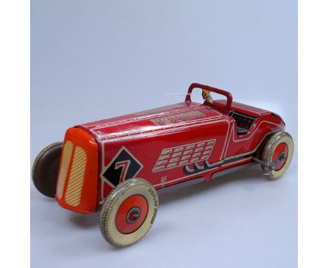 A Vintage tinplate racing car, length 12.5" 