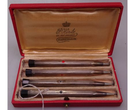 A cased set of silver and enamel Bridge pencils, by P Heartz of Copenhagen 