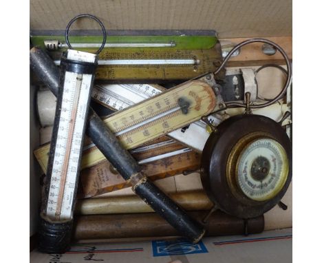 Vintage thermometers, a barometer etc 
