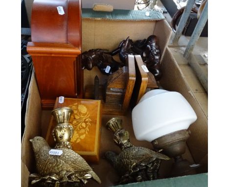 Partridge candlesticks, a lamp, bookends, a clock etc 