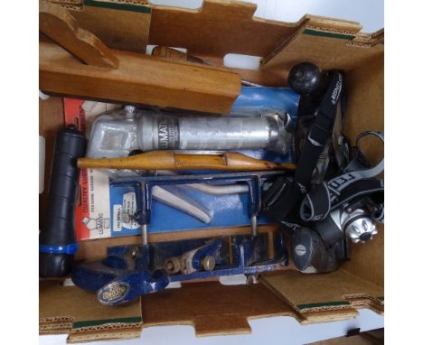 A Record plane, carpentry tools, torches etc 