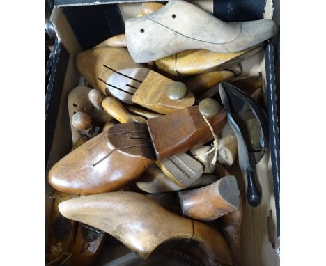 A boxful of Vintage wooden shoe trees etc 