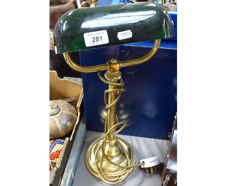 A brass desk lamp with green glass shade, 17.5" 