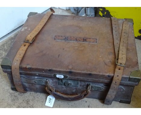 A Vintage leather case with brass corners, length 18" 