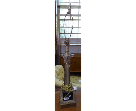 A gilt-metal and marble effect Corinthian column table lamp, height to top of bayonet 59cm 