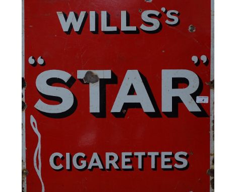 An Antique enamel sign advertising Wills's Star Cigarettes, height 35" 