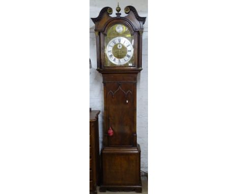 An 18th century 8-day longcase clock, having a 14" brass arch-top dial with 1 subsidiary dial, mahogany-cased, H223cm 