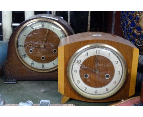 An oak-cased 3-train mantel clock, and an Art Deco 2-train mantel clock 