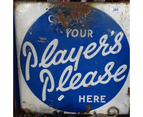 A Vintage double-sided enamelled Player's Please sign, height 15.5" 