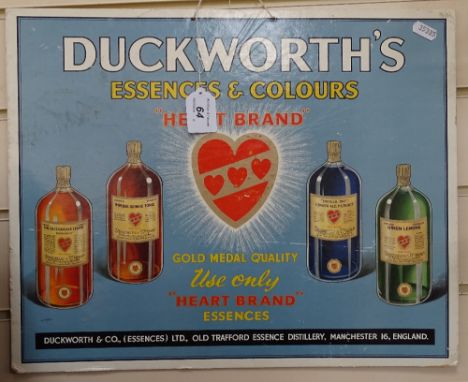 A Vintage card sign advertising Duckworth's Essences and Colours, length 17" 