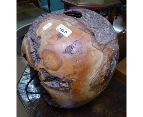 A rustic design turned elm lamp, H38cm 