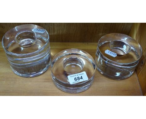 3 Orrefors candlesticks, diameter 3.75" 
