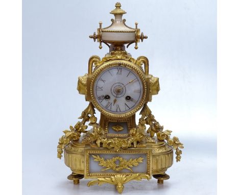 A Continental ormolu and marble ornate mantel clock, with 2-train movement, 13.25" 