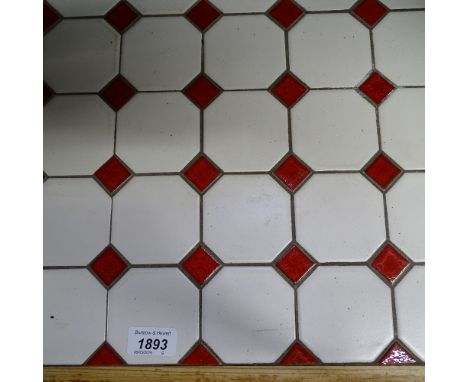 A rectangular tile-top kitchen table on pine base, L169cm 