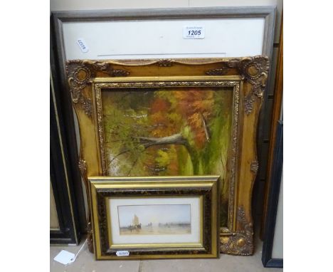 Limited edition lithograph, 2 horses 3 trees, 15/75, signed in the mount, oil on canvas, woodland view, and JW Turner print 