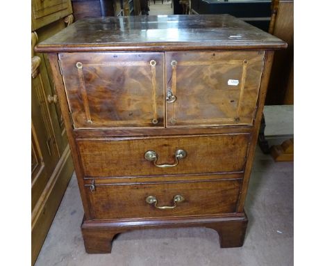 An 18th century mahogany and satinwood inlaid cabinet, with 2 panelled doors and cupboard under, on bracket feet, W53cm 