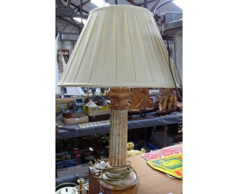 A fluted marble table lamp and shade, height 21" 