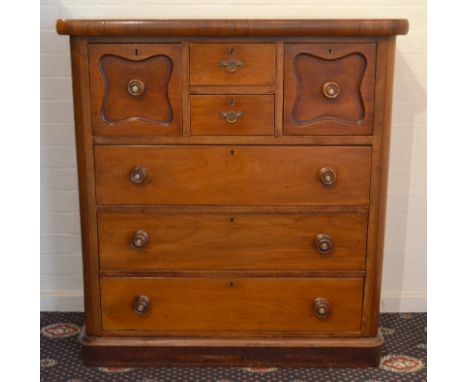 An Australian Colonial Cedar Chest of Drawers - c.1880’s - The upper chest with two central half size drawers, - flanked by t