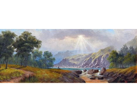 Valentine (Val) Delawarr (active Australia 1880’s –  - 1900) - Lake and Mountain Scene - Oil  - Signed lower right