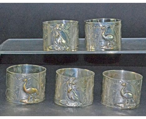 Part Set of Five Australian, Colonial, Silver Plated  - Napkin Rings - c.1880’s - Depicting kangaroos and emus with engraved 