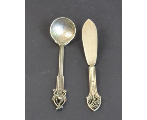 i) A JA Linton, Sterling Silver, Arts & Crafts Style  - Ladle  - With mythical dolphin finial - Stamped marks: ‘JAL, SILVER’ 