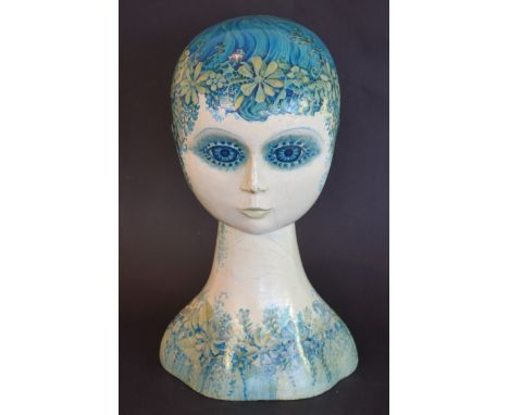 Artists Unknown: A Psychedelic Ceramic Bust - Mid 20th century - Base inscribed: ‘Painted by John Hass on head by - B. Worth’