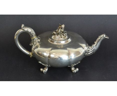 A William IV, Sterling Silver Teapot, by Paul Storr - London 1836 marks, with ‘STORR & MORTIMER’ - Decorated with acorn finia