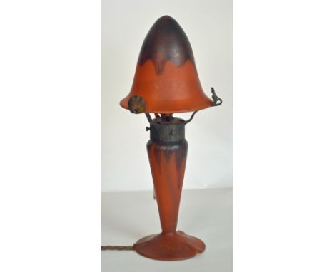 A Charles Schneider, Art Nouveau Glass, Wrought  - Iron Boudoir Lamp - Early 20th century - Painted gilt mark to base - Heigh