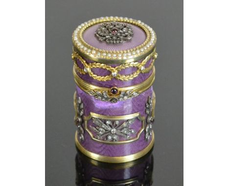 A Russian 88 Silver and Enamel Box, Marked - Faberge (AF) - Attributed to Feodor Afanassiev, bearing his work - masters stamp