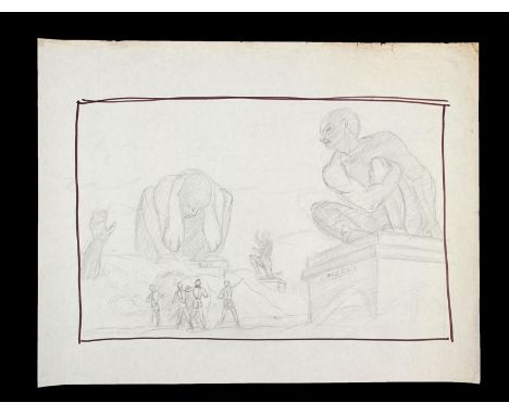 JASON & THE ARGONAUTS (1963) - Ray Harryhausen Hand-Drawn Concept Of The Island Of Bronze A hand-drawn concept sketch c. 1961