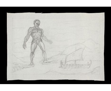JASON & THE ARGONAUTS (1963) - Ray Harryhausen Hand-Drawn Concept of Talos A hand-drawn concept sketch c. 1961 showing Talos 