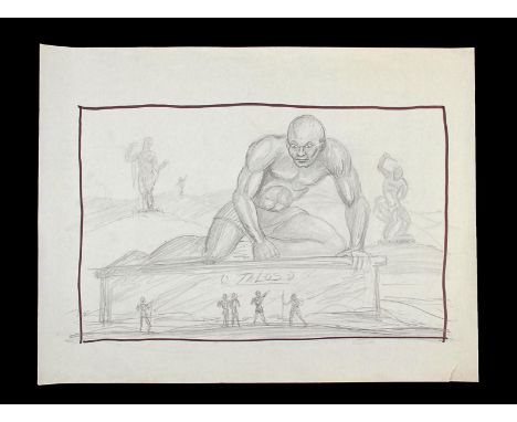 JASON & THE ARGONAUTS (1963) - Ray Harryhausen Hand-Drawn Concept of Talos Awakening A hand-drawn concept sketch c. 1961 show