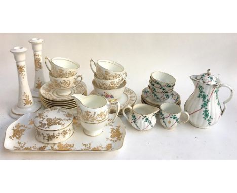 An 18th century hand painted and gilt part tea service, together with a Coalport 'Allegro' part tea service 
