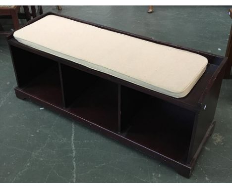 A contemporary bench with squab cushion, having three compartments underneath, 125cmW 