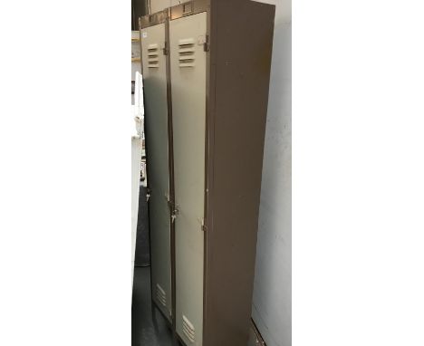 A double industrial locker, each compartment with coat hook and shelf, and keys, 61x31x183cmH 