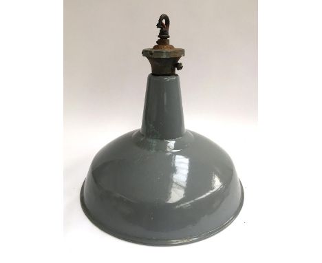 A vintage 1950s industrial grey enamelled ceiling lamp, 46cmD 