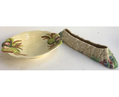 A Clarice Cliff floral bowl, 21cmD, together with a Clarice Cliff posy trough, 28cmL 