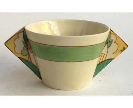 A Clarice Cliff Bizarre Art Deco 'Red Roofs' design two-handled bowl, marked to base, 6cmH 