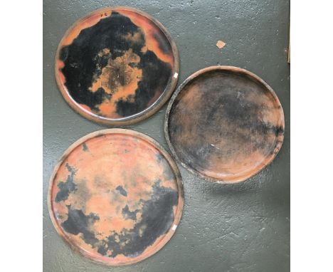 Three large flat ceramic Ethiopian flat bread dishes 