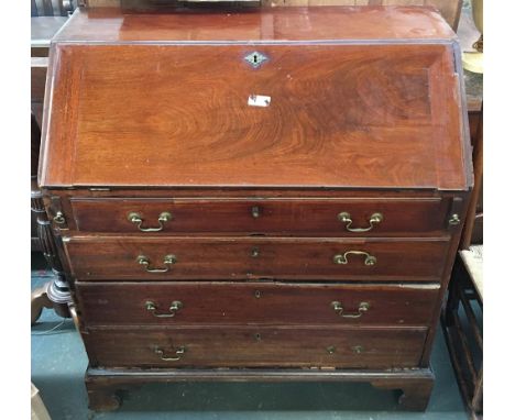 A Regency mahogany bureau, the fall front opening to a fitted interior, above four graduating drawers, on bracket feet, 98.5c