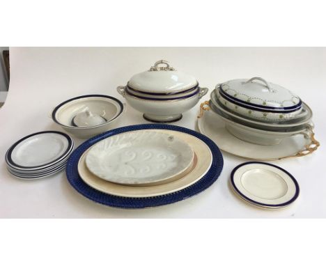 A mixed lot of tureens and meat plates, include Royal Worcester Vitreous, Wedgwood, etc 