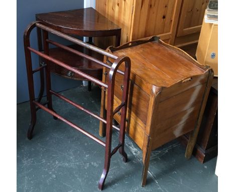 A Regency commode nightstand with galleried top, mahogany corner washstand, and a towel rail 