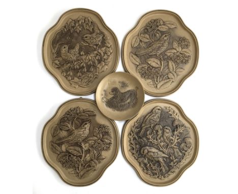 A set of four Poole Pottery stoneware plaques designed by Barabara Linley-Adams, 'The Four Seasons', each depicting songbirds
