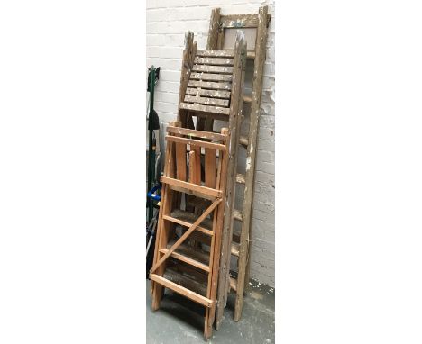 Three vintage folding wooden step ladders 