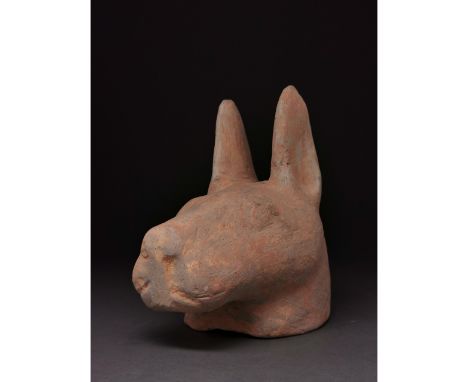 Ca. 206 BC - 220 AD. Han dynasty. A teracotta head of a dog resembling a modern doberman, perhaps depicting a similar breed w