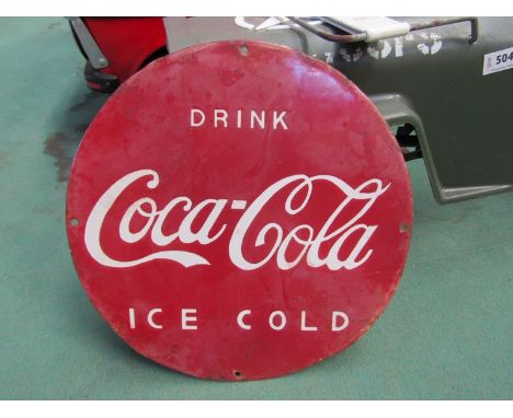 A 1960's circualr Coca-Cola enamel sign, 14" diameter 