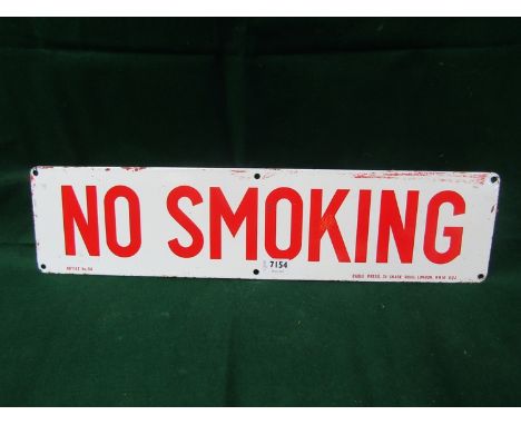 A 'No Smoking' enamel sign, 25" x 6"