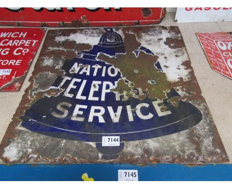 A double sided enamel sign National Telephone Service, worn, 19" x 19" 